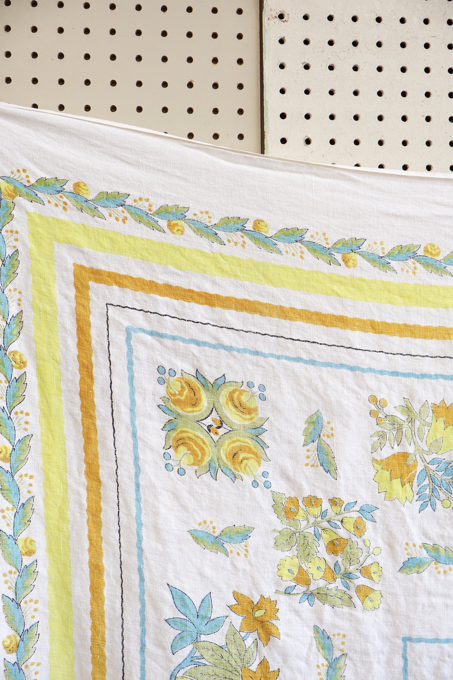 Yellow and blue tablecloth