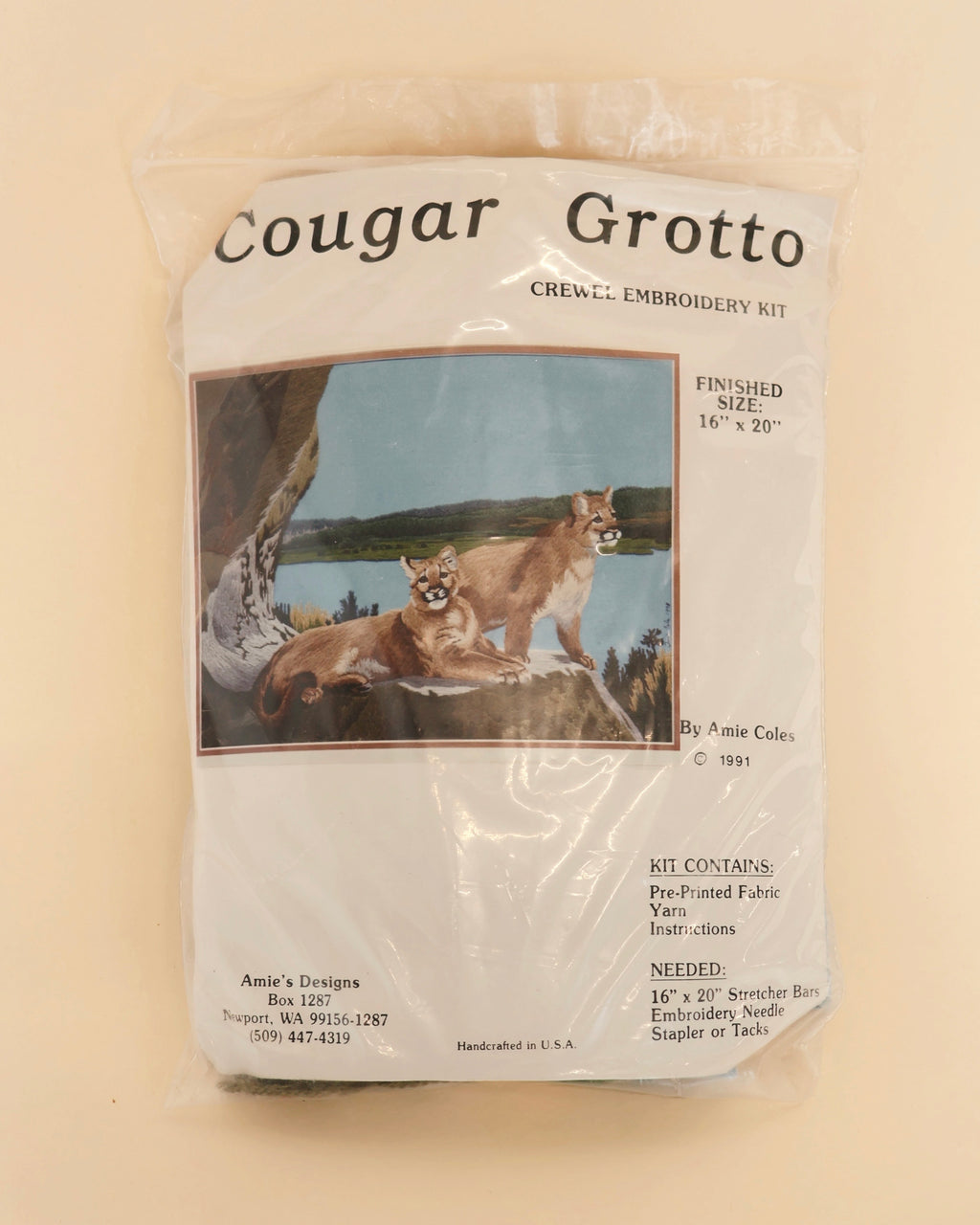 Cougar Grotto crewel embroidery kit