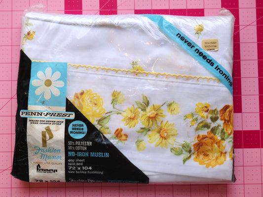 Yellow roses striped flat sheet