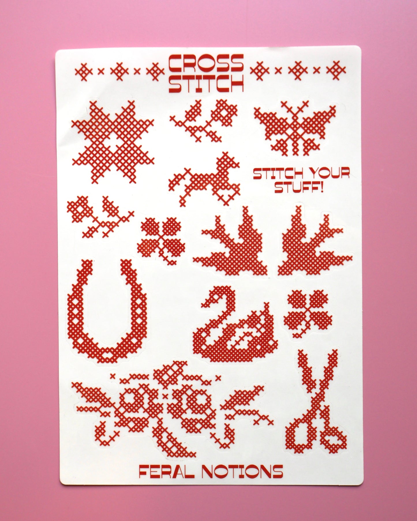 Cross stitch sticker sheet - clear vinyl!