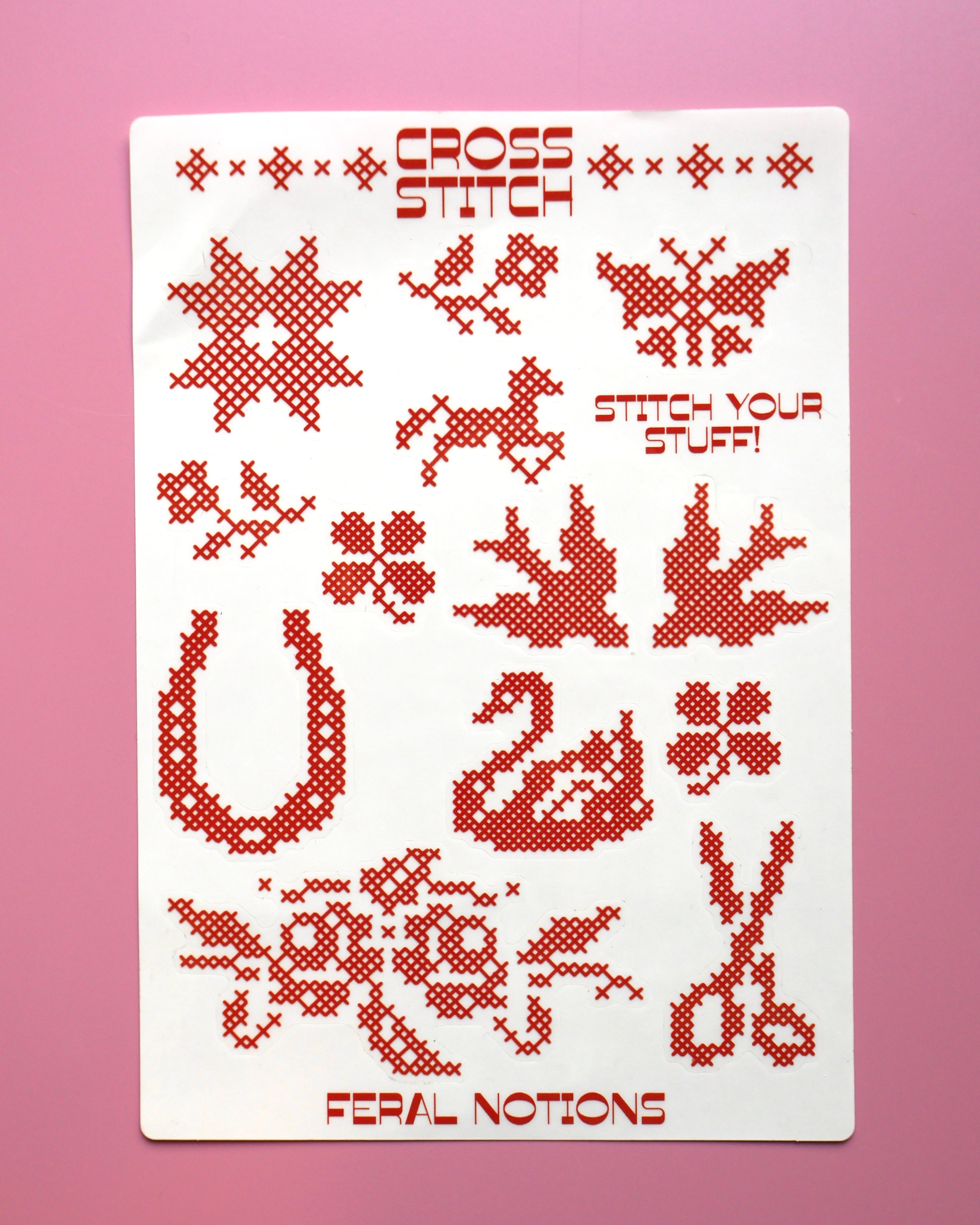 Cross stitch sticker sheet - clear vinyl!