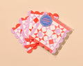 Letterpress quilt block vellum coasters, pink/red, And Here We Are