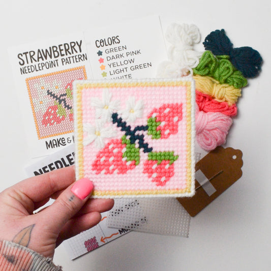 Strawberry patch needlepoint kit - Secondhand materials!