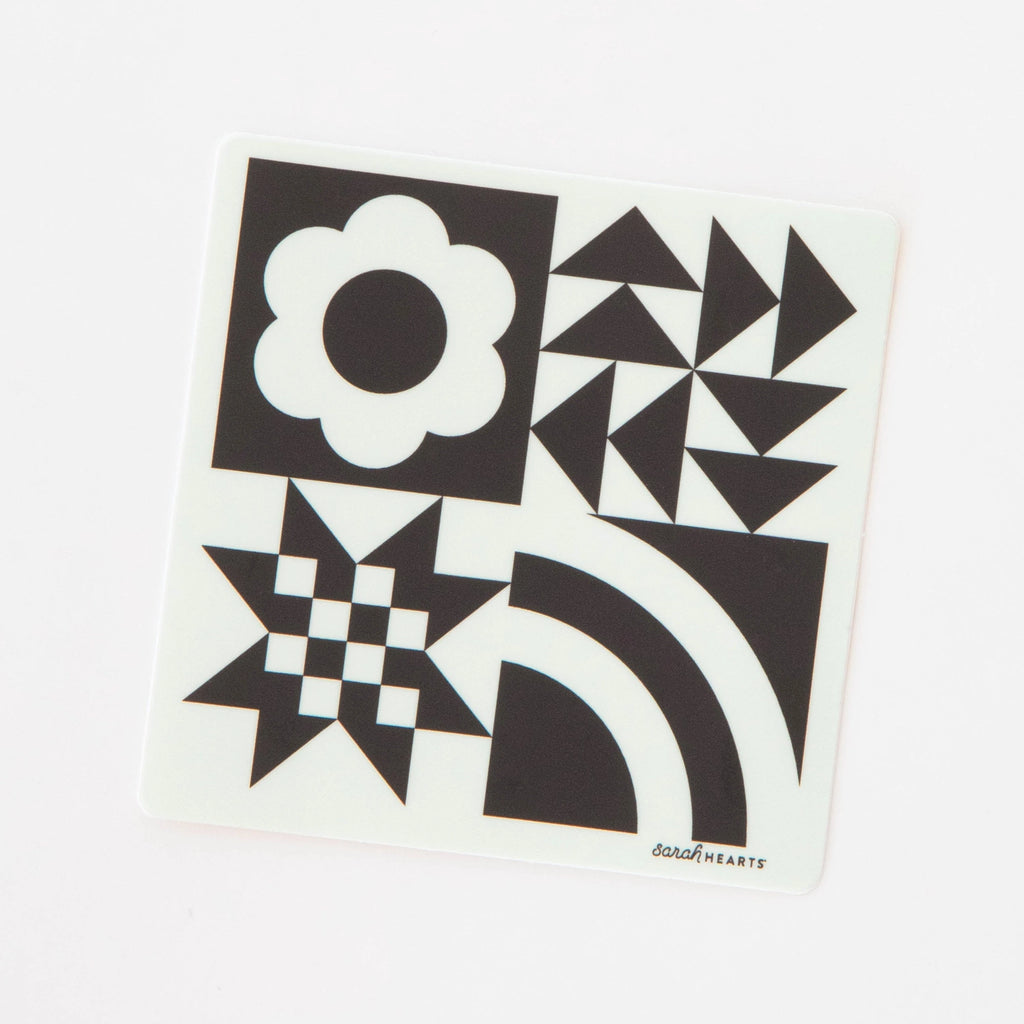 Black and White Quilt Block Sticker - Sarah Hearts