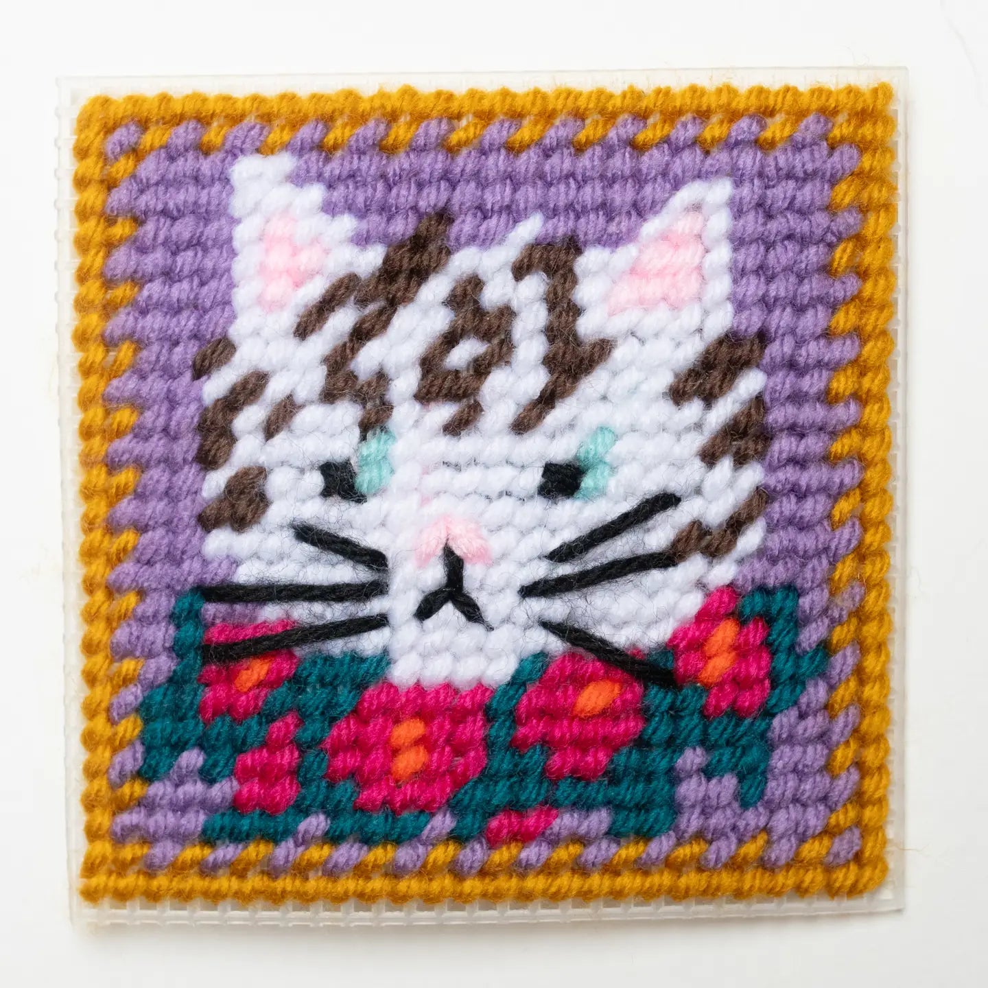 White cat needlepoint kit - secondhand materials!
