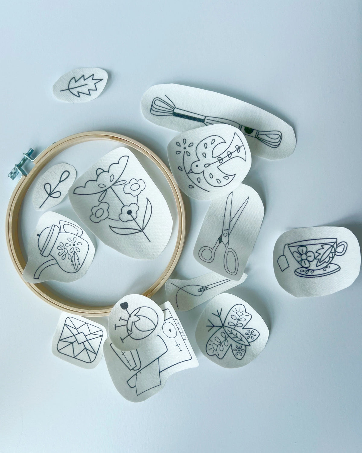 Sewing circle stick and stitch embroidery patches