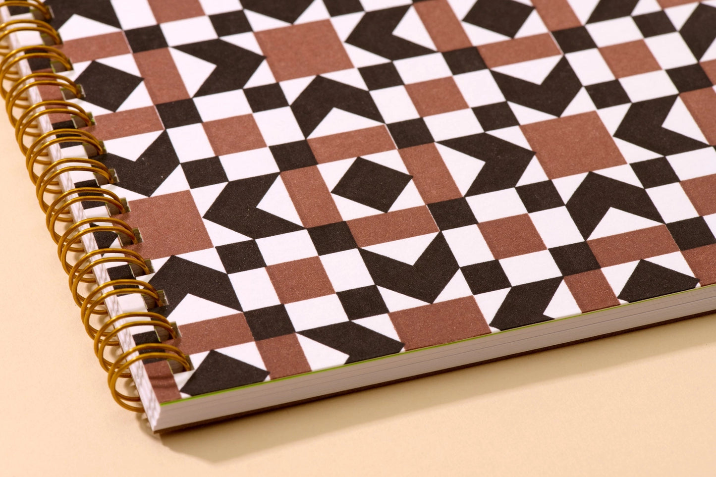 Brown quilt block letterpress A5 notebook, And Here We Are