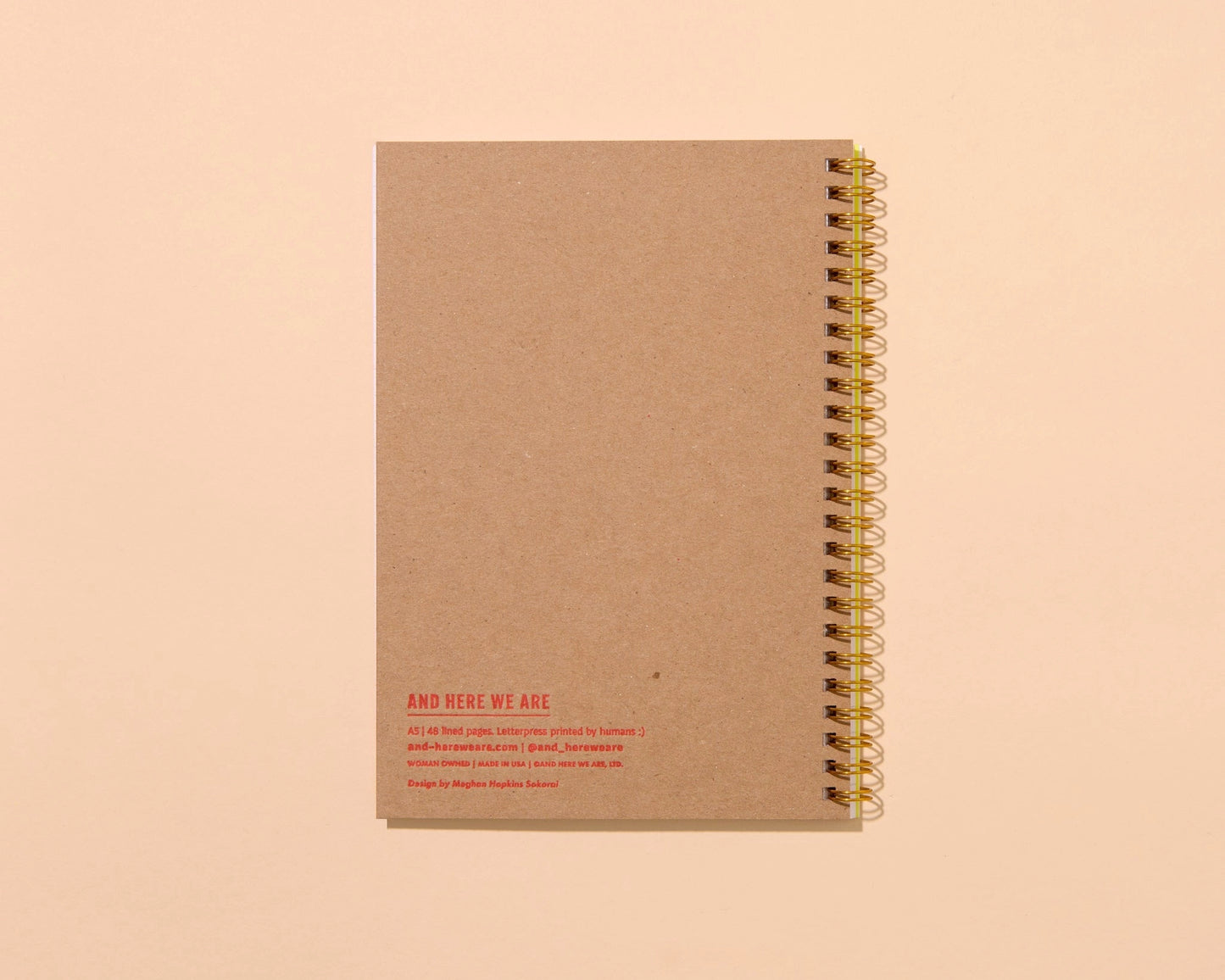 Red quilt block letterpress A5 notebook, And Here We Are