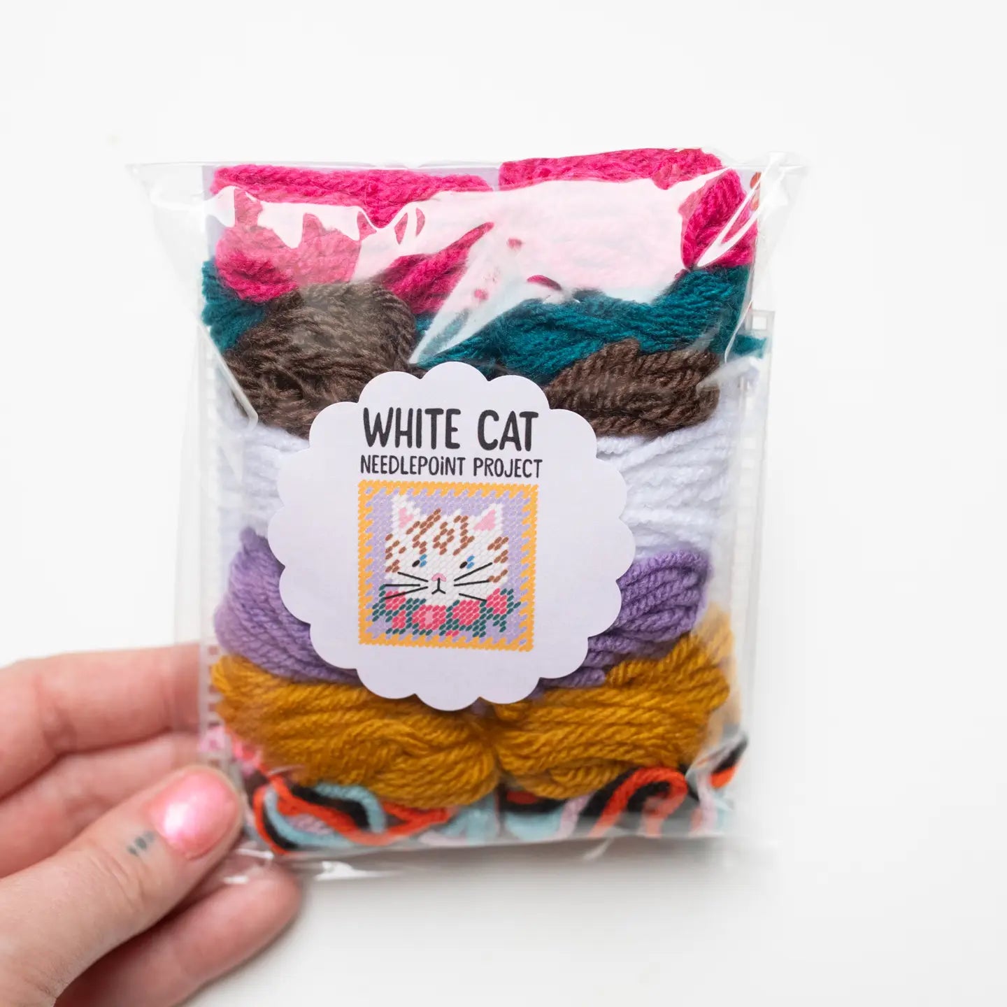 White cat needlepoint kit - secondhand materials!