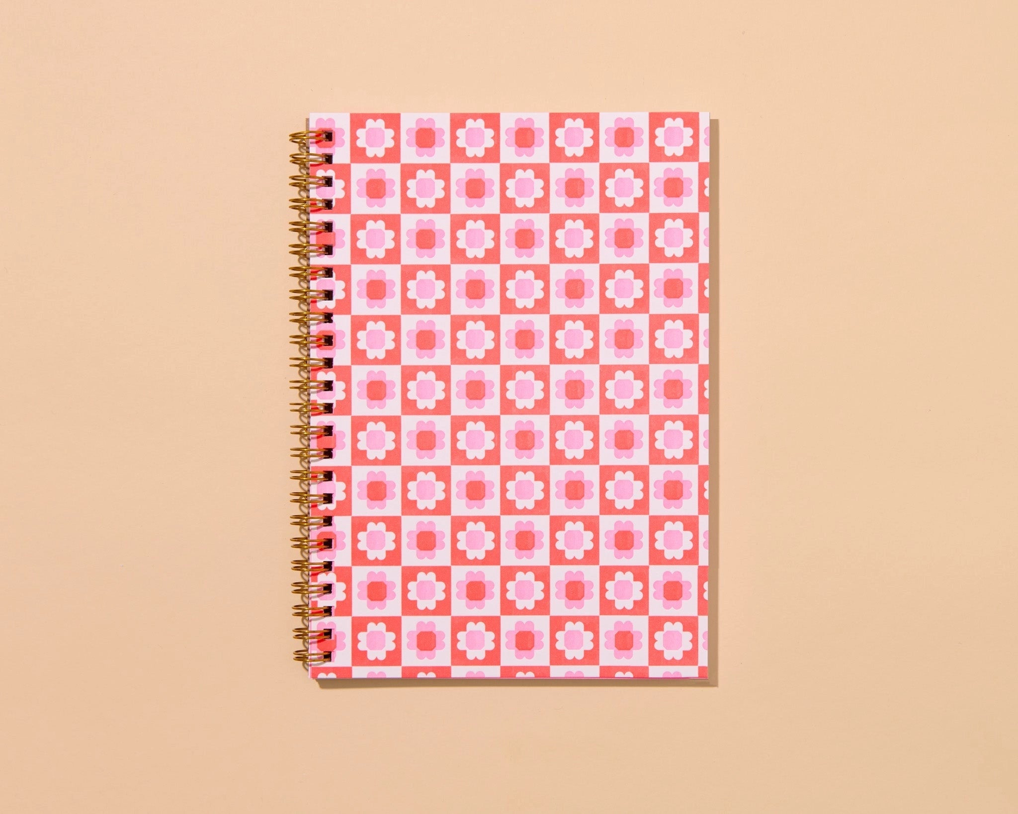 Red quilt block letterpress A5 notebook, And Here We Are