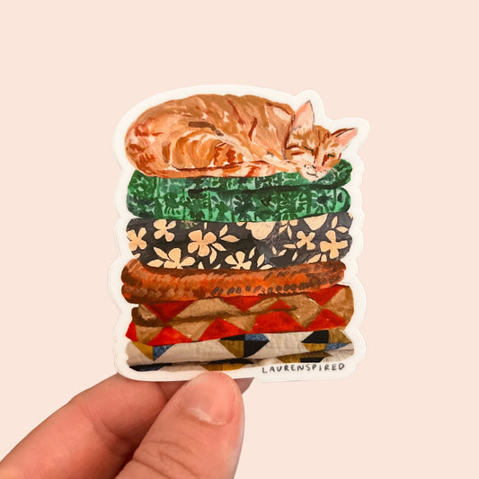 Cat on quilt sticker - Laurenspired