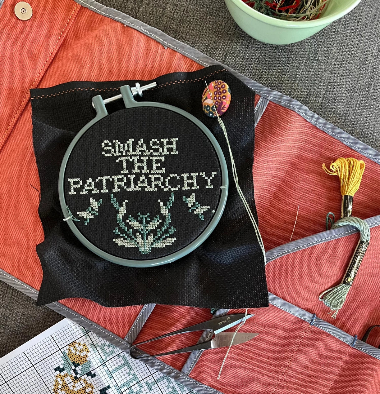 Smash the Patriarchy cross stitch kit